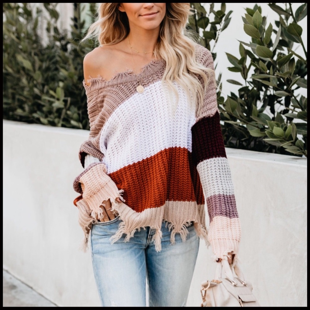 Distressed Earth Toned Sweater - Picture 3 of 5